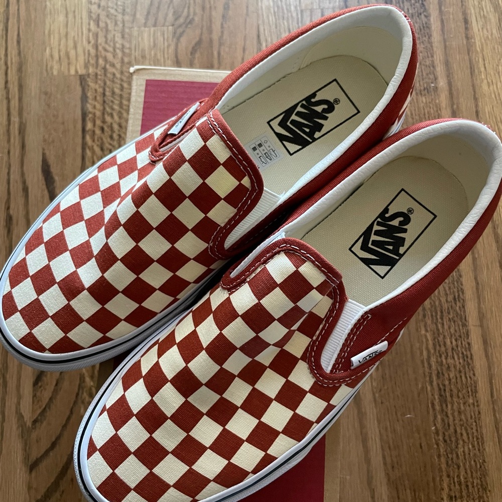 Checkered rust colored vans